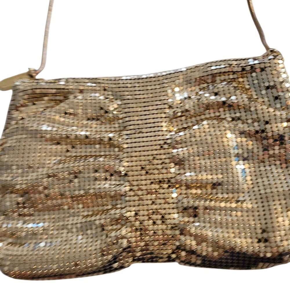 Vintage Gold Mesh Beaded Purse Made in Hong Kong Satin Interior - Picture 2 of 5